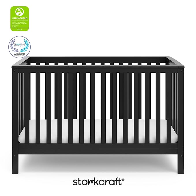 Storkcraft Hillcrest 4-in-1 Convertible Crib (Black) - Converts to Daybed, Toddler Bed, and Full-Size Bed, Fits Standard Full-Size Crib Mattress, Adjustable Mattress Support Base
