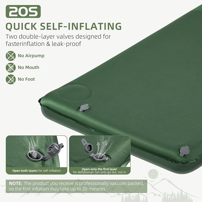 Wevelel Memory Sleeping Pad, 3.1" Ultra-Thick Foam Sleeping Mats for Camping, Easy Inflate&Deflate,9.5 R-Value Insulated Camping Mattress Pad with Pillow, for Car Travel Tent