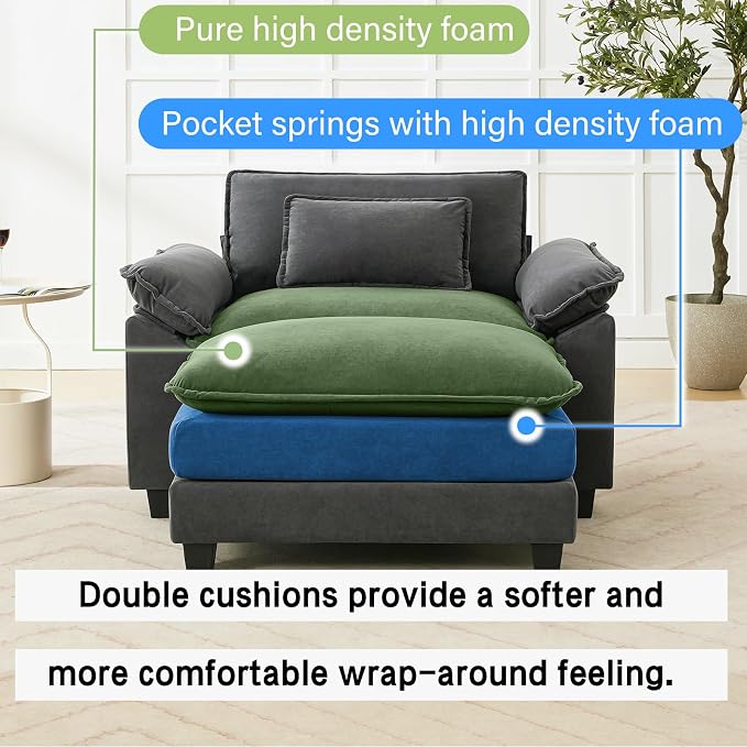 Oprisen 53" Modular Sectional Sofa, Comfy Cloud Couch Sectional Sofa with Ottoman, Velvet Sofa Sleeper Deep Seat Sofa with Throw Pillows for Living Room (Blue Gray)