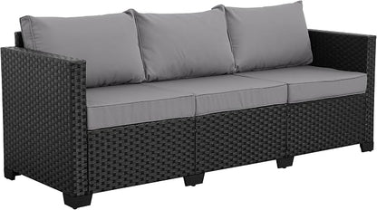 Rattan Star Patio Furniture Outdoor Couch Wicker Outdoor Furniture Patio Couch Deep Seat Sofa High Backrest with Waterproof Cover and Non-Slip Cushions, Grey