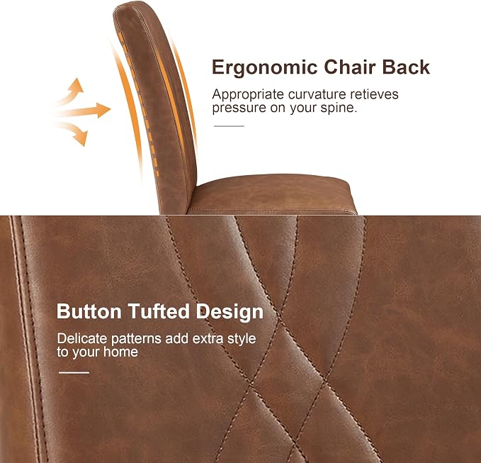 VECELO Upholstered Dining Chairs Set of 4, Modern PU Leather High Back Chairs with Solid Wood Legs for Kitchen and Living Room, Brown