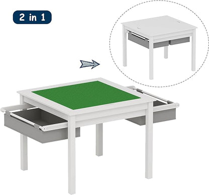 UTEX 2 in 1 Kids Construction Play Table with Storage (White) | with Storage Drawers and Built in Plate