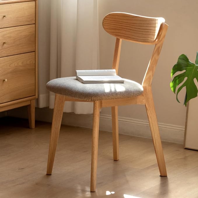 100% Solid Wood Dining Chairs,Mid Century Modern Dining Chairs with Rounded Backrest,Kitchen,Dining Room Chairs Set of 1/2/4 (1, Original Color Grey Upholstery)