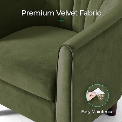 LINSY Accent Chair with Ottoman, Modern Barrel Chair Comfy Armchair Reading Chair with Footrest, Small Round Arms Chair for Living Room Bedroom Reading Room, Velvet, Olive