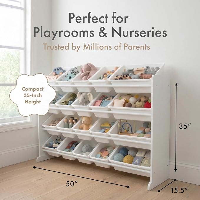 Humble Crew Toy Storage Organizer with 20 Removable Storage Bins for Kids Playroom, 4-Tier Toddler Toy Organization, White/White