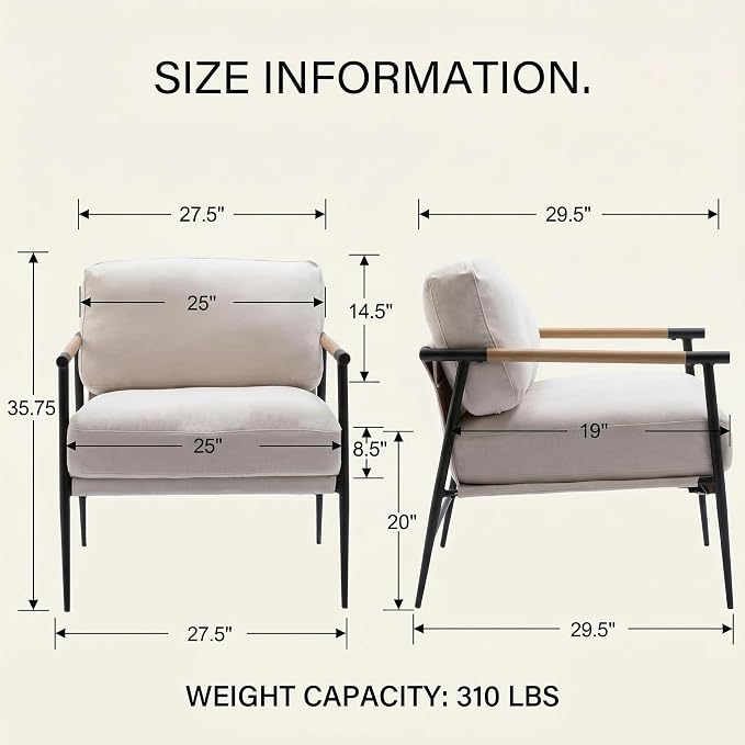 DUOMAY Beige Modern Accent Chair Chenille Upholstered Lounge Bedroom Chair with Metal Legs Comfy Lightweight Living Room Chair Armchair for Home Reading