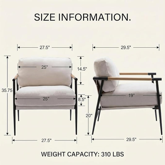 DUOMAY Mid-Century Modern Accent Chairs Set of 2 - Soft Linen Upholstered Lounge Reading Chair for Bedroom - Comfy Lightweight Livinig Room Chairs - Beige