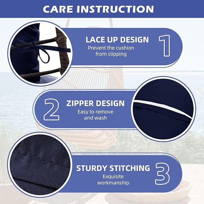 Outdoor Egg Chair Cushion Replacement Waterproof Hanging Basket Swing Chair Cushion with Headrest Large Seat Pad for Patio Garden Porch Red