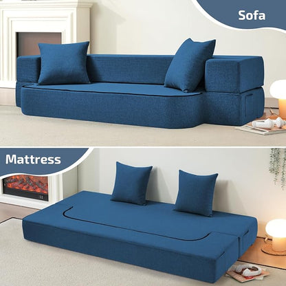 SUYOLS 2-in-1 Folding Sofa Bed with Pillows - Folding Chair Floor Couch & Sleeping Mattress - Washable Cover & Memory Foam Sleeper Chair for Living Room/Guest Room/Apartment/Loft, Navy Blue, Twin XL