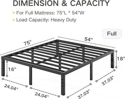 Full Size Bed Frame 18" Tall Heavy Duty Metal Platform Bed Frame,Sturdy Steel Frame,No Box Spring Needed,Noise-Free,Easy Assembly