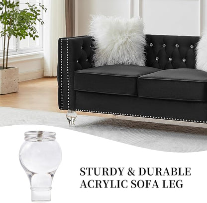 60" Chesterfield Sofa, Velvet Mid-Century Modern Upholstered Loveseat Sofa with 2 Throw Pillows and Acrylic Legs, Nailhead Button Tufted Vintage Couch for Living Room, Apartment, Black