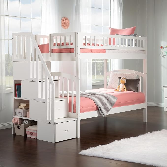 AFI, Westbrook Staircase Bunk Bed Twin Over Twin, White