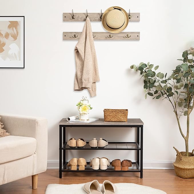 HOOBRO Hall Tree with Bench, Coat Rack Shoe Bench Set, Entryway Shoe Rack with Coat Hooks, Hall Tree Coat Rack, 27.6" L x 11.8" W x 18.1" H, Mud Room, for Foyer, Front Door, Greige BG07MT01