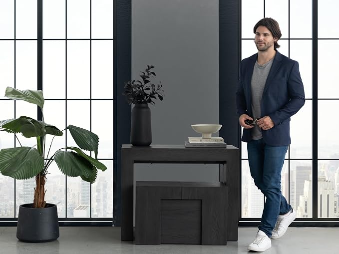 Transformer Table - Solid Wood Extendable Dining Table, Seats 2-12, Expandable Dining Room Table, Space-Saving Furniture, Kitchen and Dining Room Furniture (Black, Table + Bench + 4 Chairs)