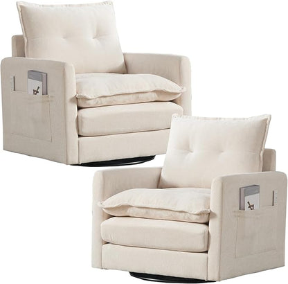 Swivel Accent Chair Set of 2, Modern Swivel Barrel Chair for Living Room, 360 Degree Comfy Square Accent Barrel Chair, Upholstered Sofa Armchair for Bedroom,Reading, Chenille, Beige
