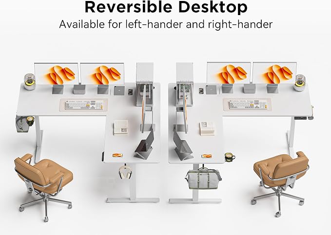 WALKINGDESK 75x61 Inches Reversible L Shaped Standing Desk Height Adjustable with Cup Holder, Electric Corner Computer Workstation for Home Office, Sit Stand up Gaming Desk with Cable Management White