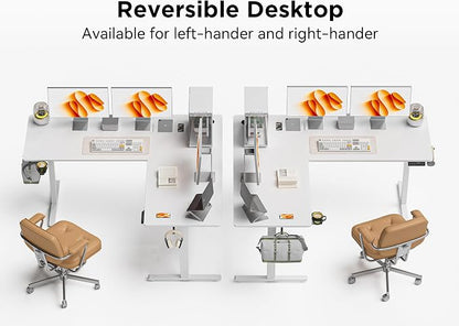 WALKINGDESK 63x55 Inches Reversible L Shaped Standing Desk, Height Adjustable With Cup Holder, Electric Corner Computer Workstation, Sit Stand up Home Office, Standing Desk with Cable Management White
