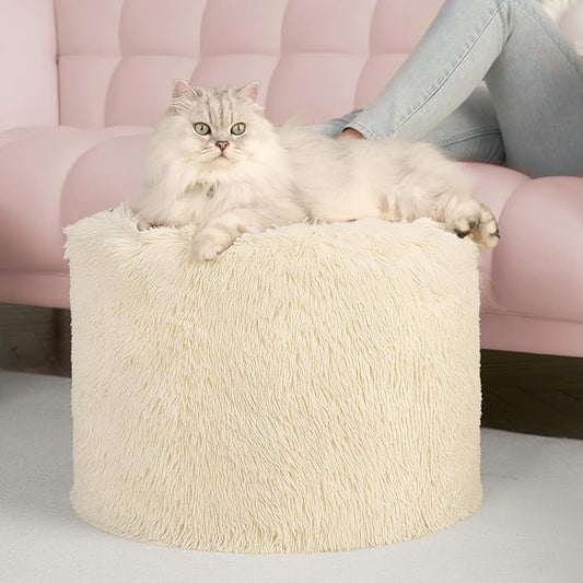 Hansleep Whole Foam Pouf Ottoman, Durable Sturdy Stool with Washable Cover Beige