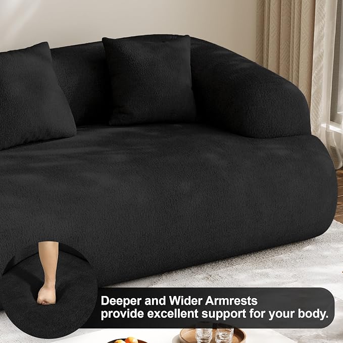 Oversized Sectional Sofa for Living Room, 91" + 76'' Modern Luxury Plush Chenille Extra Deep & Wide Seat Curved Cloud Couch with Throw Pillows, No Assembly Needed, Black