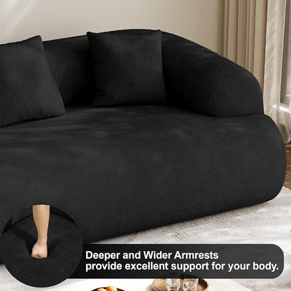 Oversized Sectional Sofa for Living Room, 91" + 76'' Modern Luxury Plush Chenille Extra Deep & Wide Seat Curved Cloud Couch with Throw Pillows, No Assembly Needed, Black
