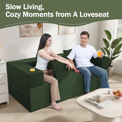 COMAX Futon Sofa Bed, Convertible Sofa Bed, Folding Boneless Couches | Boneless Couch for living room, 4‑in‑1 Fold Out Small Foldable Loveseat Floor Sleeper Mattress Lounge Space‑Saving