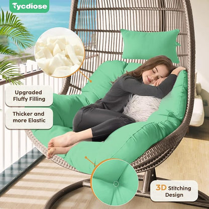 Outdoor Hanging Egg Chair Cushion Replacement, Thicken Egg Chair Cushion Waterproof Basket Eggs Chairs Cushion with Headrest Pillow, U-Shaped Cushions for Hanging Eggs Chairs Swing (Cyan)