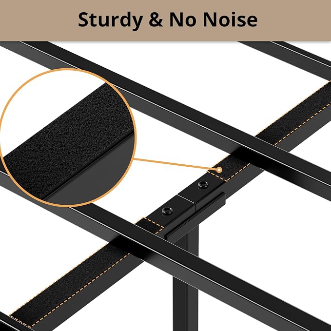 LIKIMIO Queen Bed Frame, Tall Industrial Headboard 51.2 ", Platform Bed Frame with Strong Metal Support, Solid and Stable, Noise Free, No Box Spring Needed, Easy Assembly, Charcoal Grey