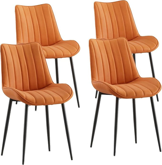 VECELO Dining Chairs Set of 4, Velvet Fabric & Metal Frame, Mordern Style for Kitchen, Living Room,Offcie, Brown