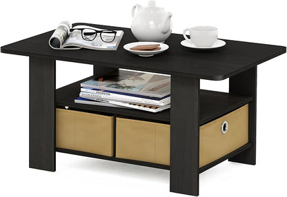 Furinno Coffee Table with Bins, Espresso/Brown
