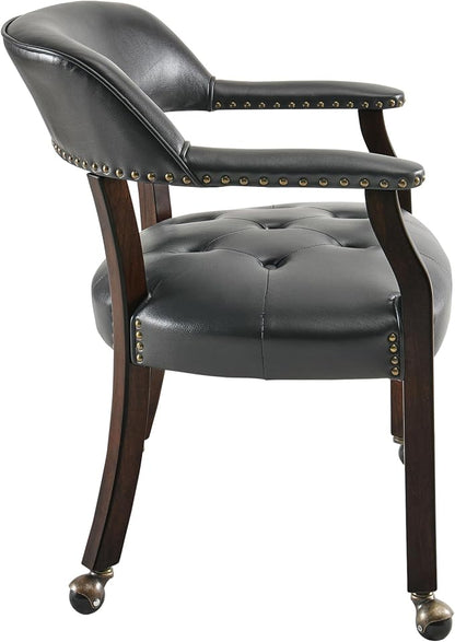 LEEMTORIG Set of 8 Large Dining Chairs with Casters and Arms, Rolling on Wheels, Accent Game Table Chairs, Solid Wood Boss Caption's, Espresso Legs & Black, SY-318-BK