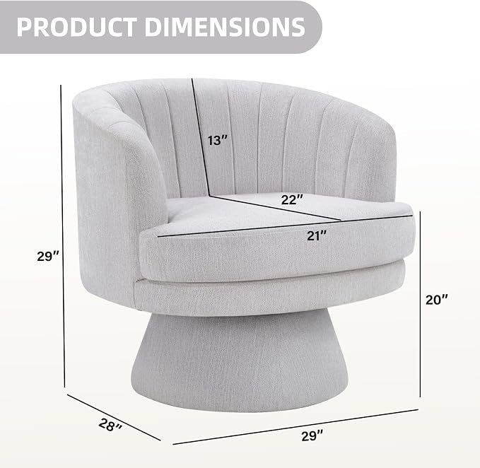 CANMOV Swivel Accent Chair with Armrest, Modern 360 Degree Swivel Barrel Chair with Curve Back and Soft Cushion,Comfy Fabric Round Armchair Single Sofa for Living Room,Bedroom,Waiting Room,Grey