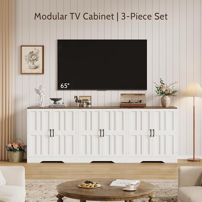 Sideboard Buffet Cabinet, Modern Farmhouse Kitchen Storage Cabinet, 94.5" Modular Accent Cabinet Coffee Station Bar Media Console Table Credenza for Kitchen Dining Room, Living Room Entryway Hallway