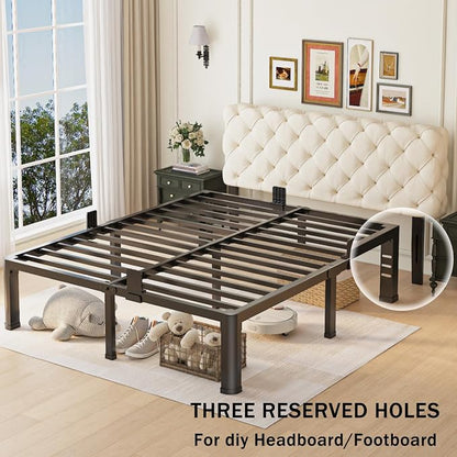 18 inch King Size Bed Frame with Round Corner Legs and Headboard Hole Mattress Slide Stopper 3500 lbs Heavy Duty Metal Platform,Steel Slat Support,No Box Spring Needed,Easy Assembly,Noise Free