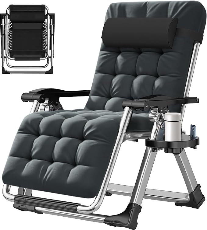 ABORON Zero Gravity Chair,Premium Outdoor Lawn Folding Lounge Chairs,Sturdy Adjustable Reclining Patio Chairs with Removable Cushion,Headrest & Tray
