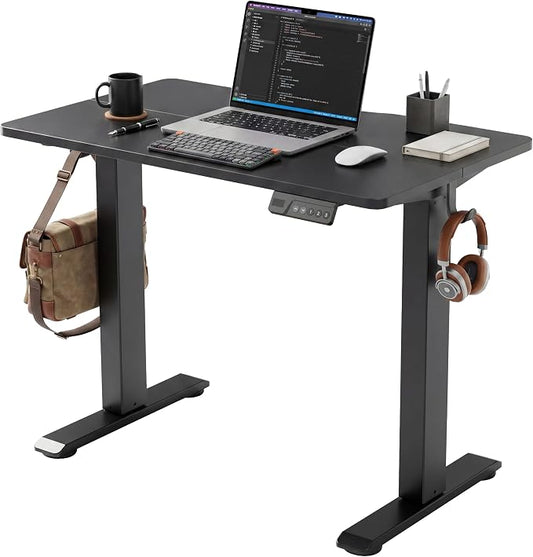 Claiks Electric Standing Desk, 35 x 20 Inch Small Height Adjustable Sit Stand Desk for Home Office, Computer Desk with Memory Presets, Cable Management & Headphone Hooks, 156 lbs Capacity, Black