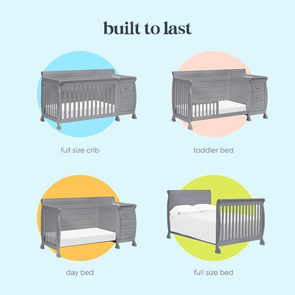 Davinci Kalani 4-in-1 Convertible Crib & Changer Combo, Gray | GREENGUARD Gold Certified, Converts to Toddler Bed, Daybed & Full-Size Bed, 4 Adjustable Mattress Heights, Easy to Assemble