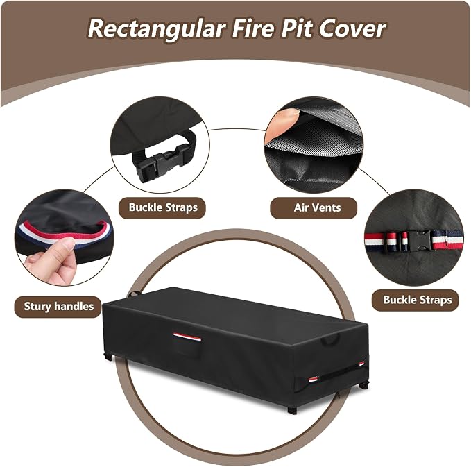 Rectangular Fire Pit Cover 60 inch,Heavy Duty 600D Waterproof Propane Gas Fire Pit Table Cover,Also Suitable for Outdoor Waterproof Firepit Table Cover 60 X 28 X 17 Inch Black