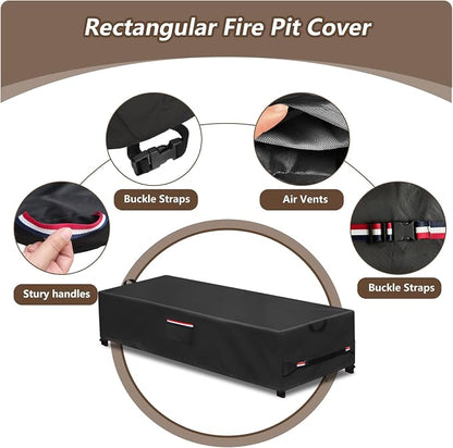 Rectangular Fire Pit Cover 60 inch,Heavy Duty 600D Waterproof Propane Gas Fire Pit Table Cover,Also Suitable for Outdoor Waterproof Firepit Table Cover 60 X 28 X 17 Inch Black