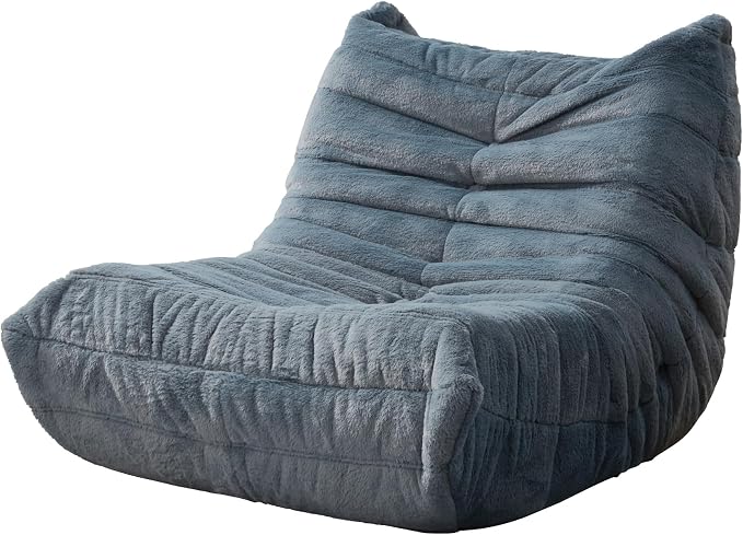 Hobestluk Small Bean Bag Chair Faux Fur Fabric BeanBag Couch for Playroom | Bluegrey Plush,Ergonomic Design,Memory Foam,Strong Supportive,No Assembly Required,Decorative Style for Living Room Bedroom