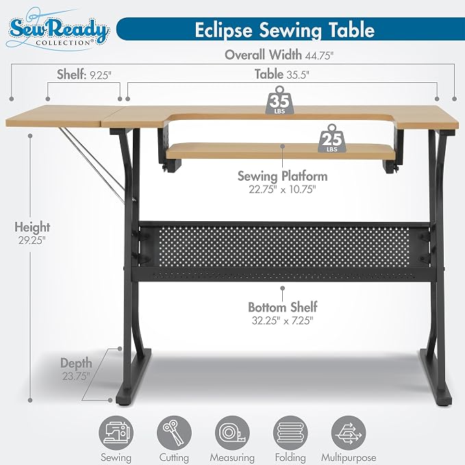 Sew Ready Eclipse Hobby/Sewing Craft Table, Black/Maple