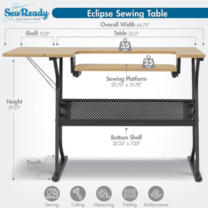 Sew Ready Eclipse Hobby/Sewing Craft Table, Black/Maple