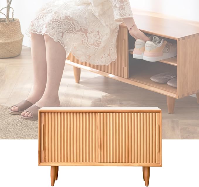 Storage Bench Shoe Rack Entryway Bench Shoe Storage Organizer Ottoman Shoe Cabinet Bedroom End of Bed Bench with Storage for Front Door Entrance Living Room Closet Bedroom Hallway(Solid wood color,80c
