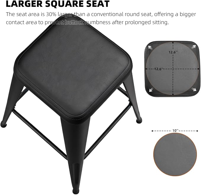 Bar Stools Set of 4, 26" Counter Height Bar Stools Backless, Upholstered Bar Stools with Metal Legs for Kitchen Island, Study Room, Cafe, Black