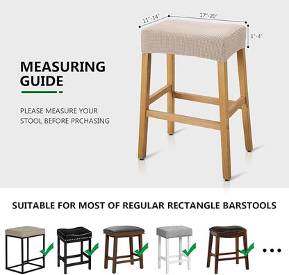 YISUN Stool Covers Rectangle - 2 Pack Stretch Waterproof Saddle Seat Cover Counter Bar Stools Bar Chairs Covers Kitchen Island Chairs Cushion Protector (2, Khaki)