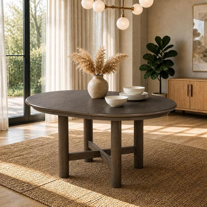 LUMISOL Extendable Round Dining Table for 4-6 People, 47”-63” Oval Kitchen Table with 16” Removable Leaf and Solid Wood Legs for Kitchen, Dining Room, Espresso
