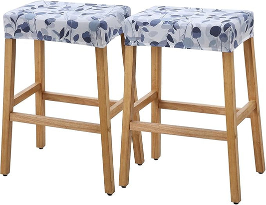 YISUN Stool Covers Rectangle - 2 Pack Stretch Waterproof Saddle Seat Cover Counter Bar Stools Bar Chairs Covers Kitchen Island Chairs Cushion Protector (2, F-Grey White)