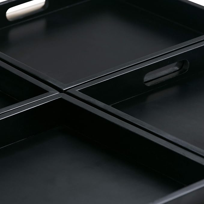 SIMPLIHOME Avalon Wide Contemporary Square Coffee Table Storage Ottoman, Midnight Black, Table Ottoman