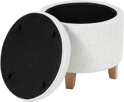 HomePop 19" Button Tufted Round Storage Ottoman - Cream Textured Solid