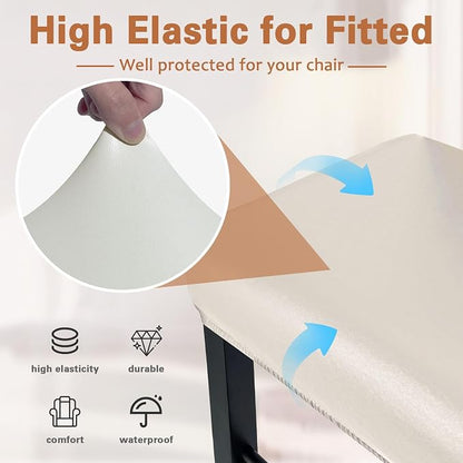 PU Leather Bar Stool Covers Rectangular, 100% Waterproof Stool Covers Rectangle Super Stretch 20% Thicker Leather Saddle Stools Cover Rectangular Counter Bar Stools with Elastic Band (6 PCS, Cream)