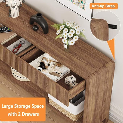 FATORRI Console Sofa Table for Entryway, 47.2 inch Wood Foyer Tables for Living Room, Farmhouse Couch Table behinde Sofa with 2 Drawers for Hallway Storage (Walnut)